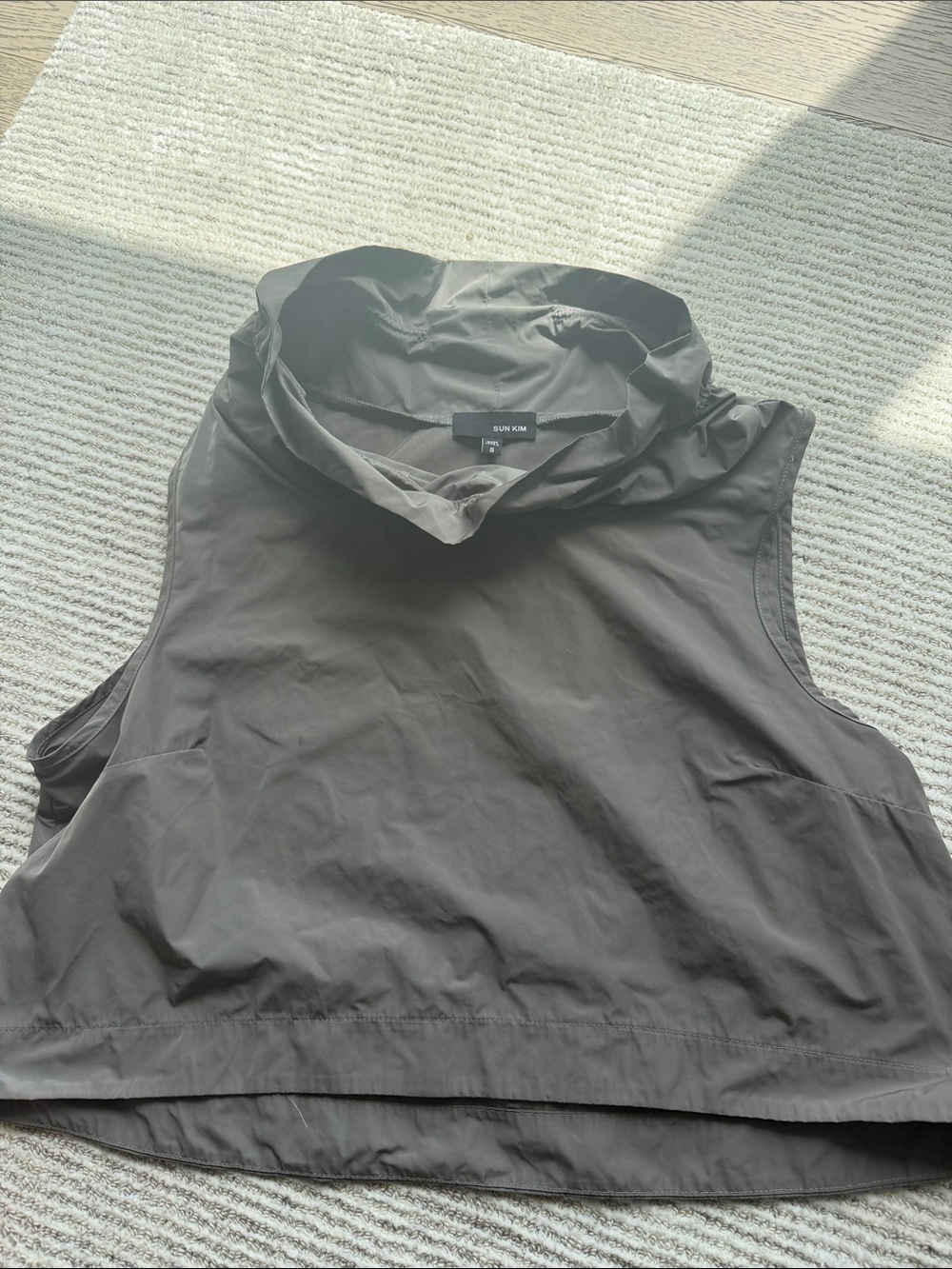 Sun Kim Sleeveless Hooded Tunic Top in Dark Gray